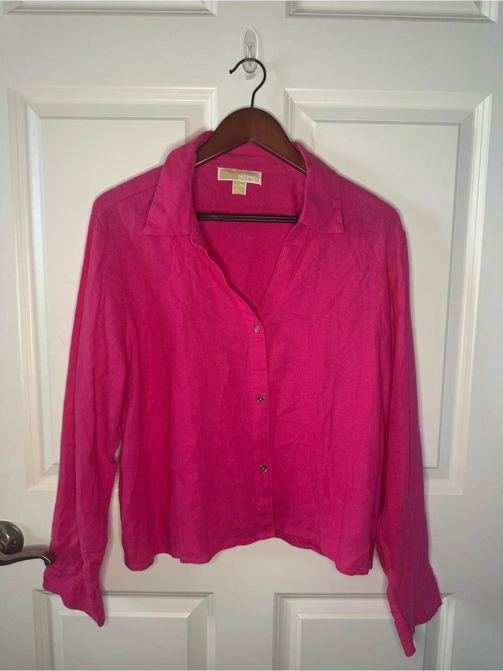 Michael Kors Pink Linen Blend Button Front Shirt Coastal Resort Womens